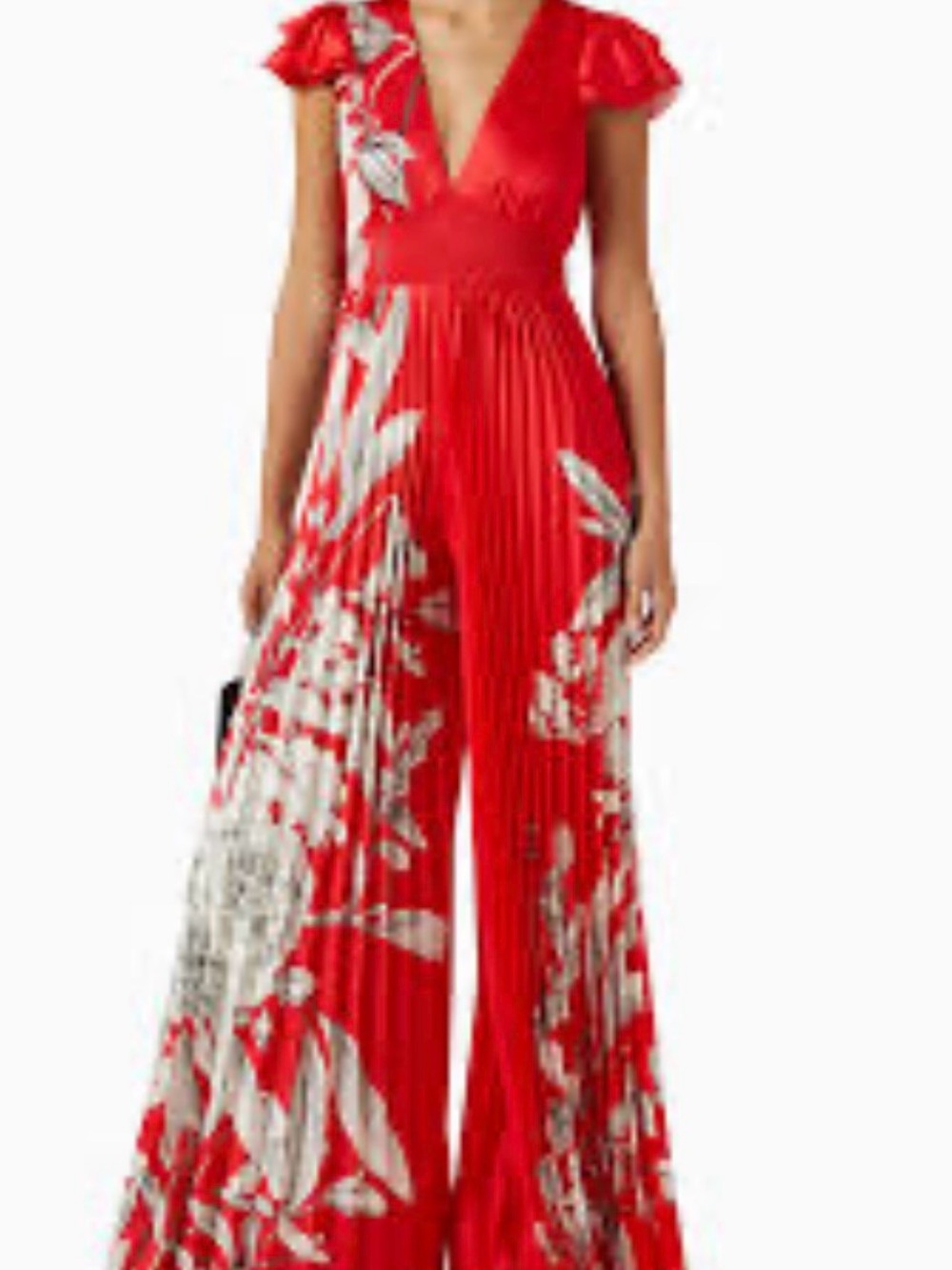 Alice + Olivia Red Floral Pleated Wide-Leg Romper